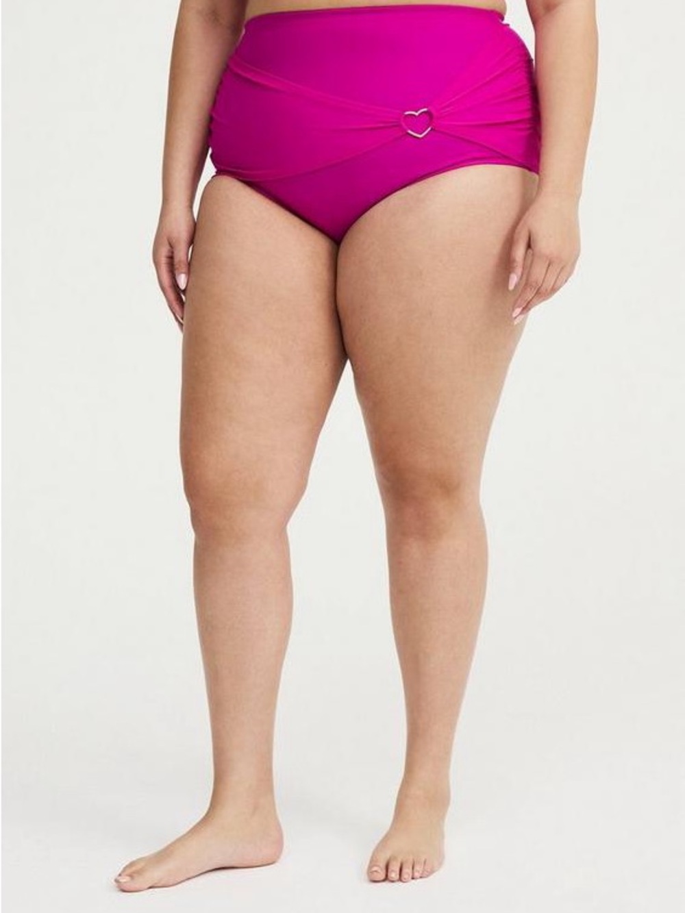 Torrid NWT Bright Fuchsia High Waist Bikini Bottom 3 3X Ruched Gold Heart Swim
